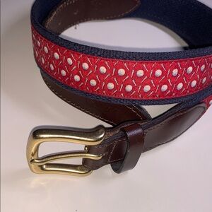 Vineyard Vines Canvas Leather Golf Ball Tee Pattern Solid Brass Buckle Belt 36